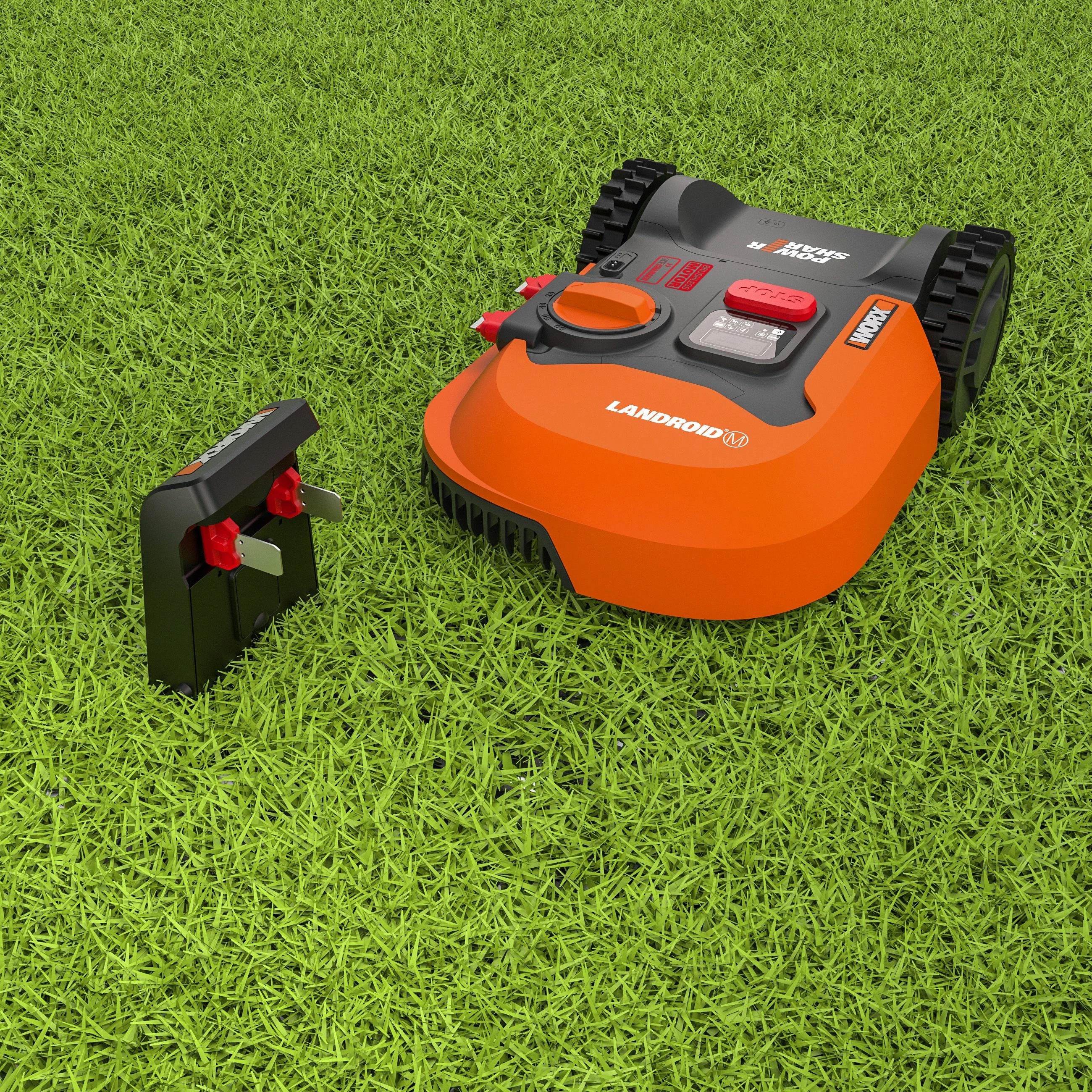 Robot kositës bari Worx Landroid M700 WR142E, 20V 4Ah, deri 700 m², Wi‑Fi, portokalli/zezë