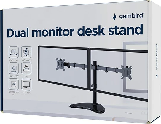 Mbajtëse tavoline për monitorë Gembird MS-D2ST-02, për 2 monitorë, 13-32", e zezë