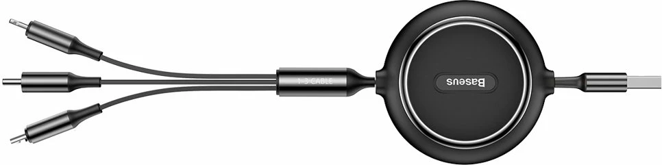 Kabllo zgjatshme 3-në-1 Baseus Golden Loop CAMLT-JH01, USB - micro USB / Lightning / USB-C, 1.2m, e zezë