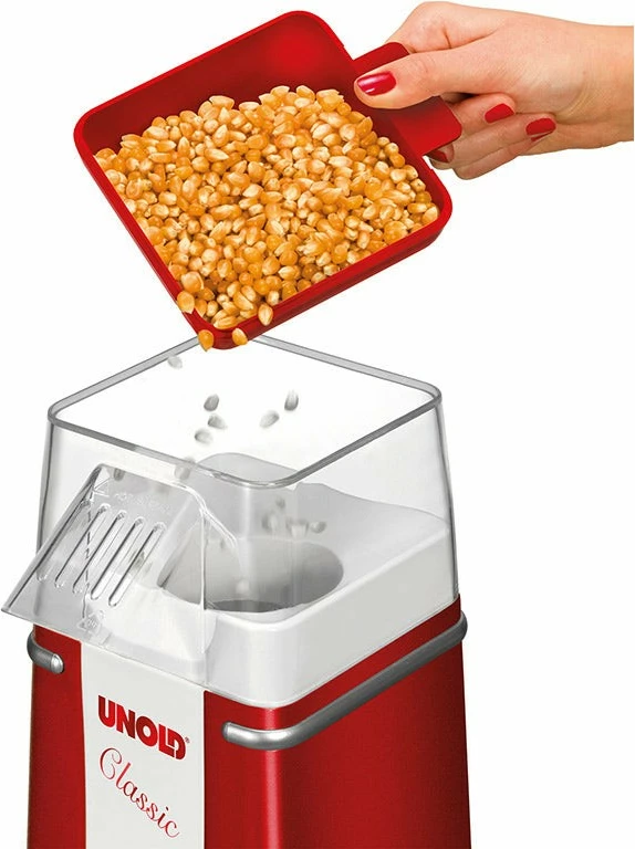Aparat kokoshkash UNOLD 48525 Popcornmaker Classic, 900W, kuqe/bardhë/argjend