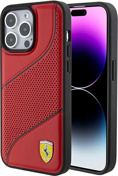Mbështjellës Ferrari Perforated Waves Metal Logo për iPhone 15 Pro, e kuqe