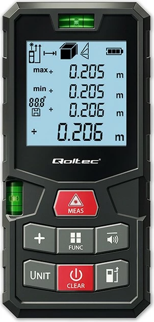 Matës distancash me lazer Qoltec 50687, LCD i ndriçuar, 120m, i zi/kuq