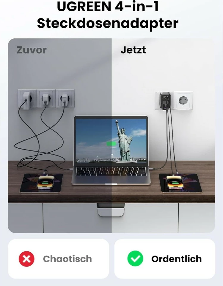 Karikues universal Ugreen 90613, 4 porta, USB-A/USB-C, 2990W, i zi