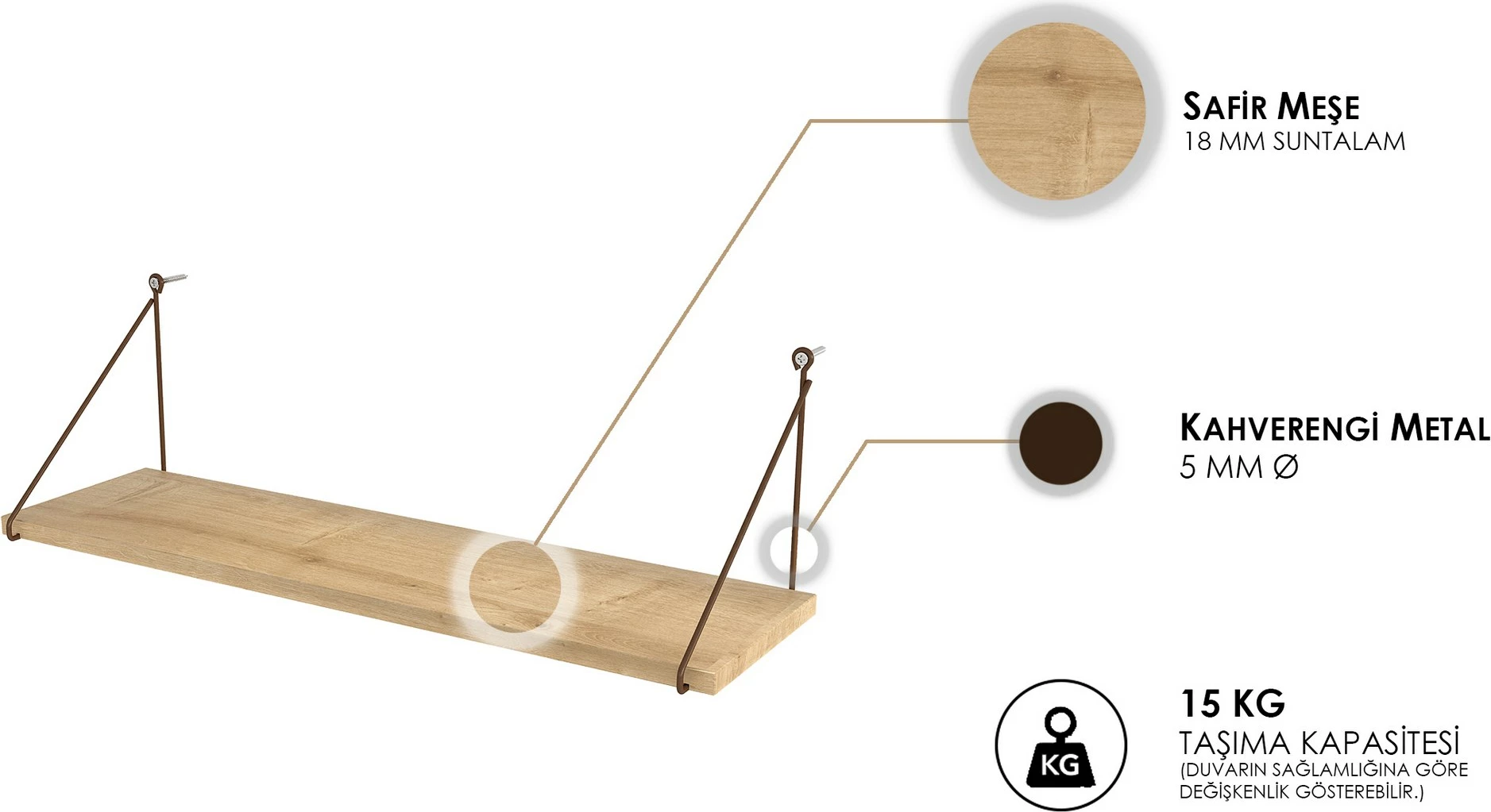 Raft muri Armoni, ngjyrë lisi, Hanah Home