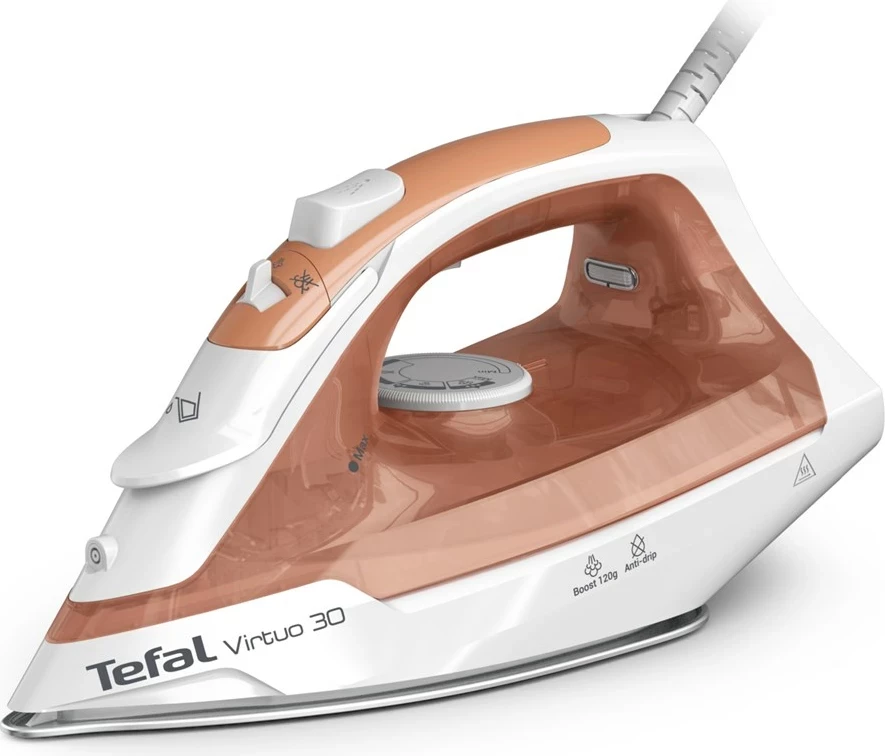 Hekur Tefal Virtuo 30 FV2C40E0 2000 W, pllakë qeramike, avull/dry, Peach/White