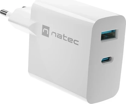 Karikues Natec Ribera GaN 45W me USB-A dhe USB-C, i bardhë