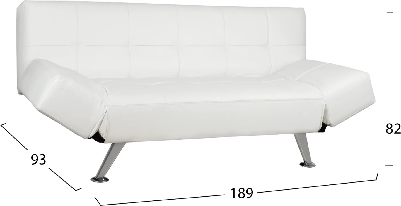 Divan/Shtrat FH3001.01 Thom me krahë të palosshëm, PU i bardhë, 189x93x82 cm