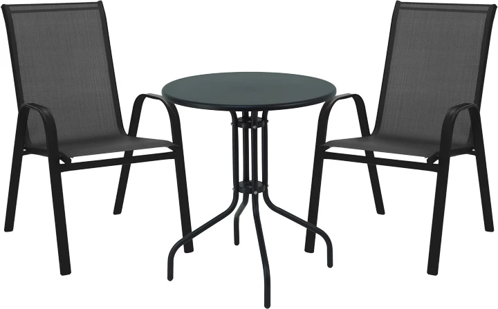 Tavolinë me karrige për terasë, ngjyrë e zezë, Φ60x70cm