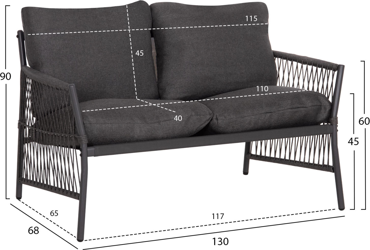 Set lounge për jashtë, 4 ulëse, DEANDRA FH6507.01, metal & jastëkë, ngjyrë gri