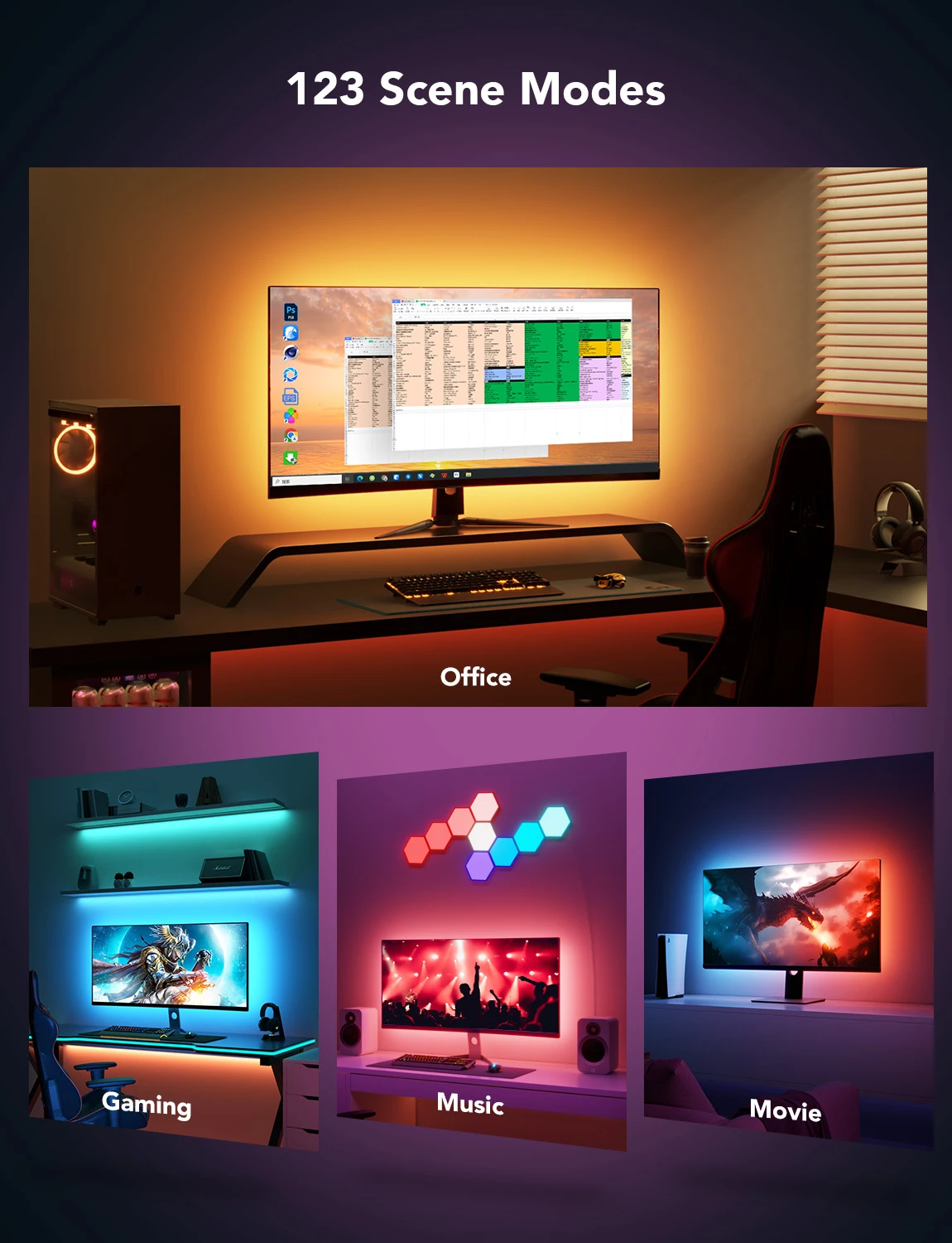 Shirit LED gaming Govee G1 H6609 për monitor 24-26\", RGBIC, Wi‑Fi + Bluetooth
