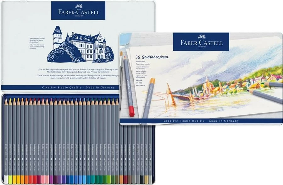 Set lapsa akvareli FABER-CASTELL Goldfaber Aqua 36 ngjyra, kuti metalike