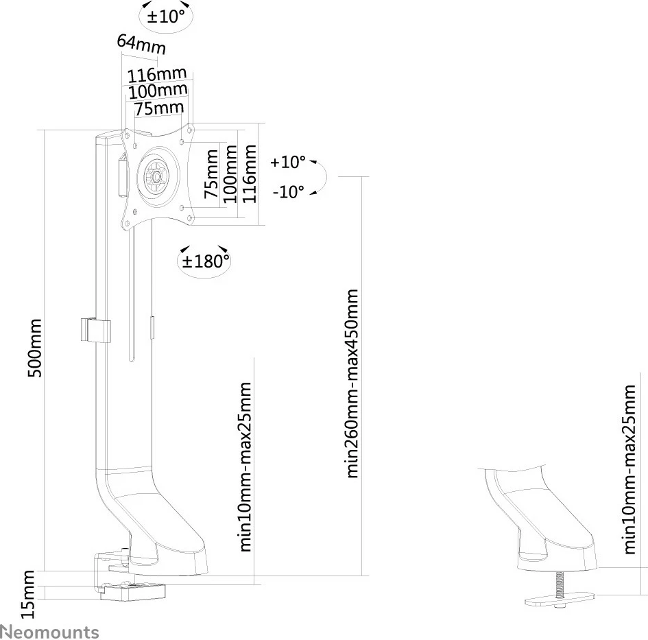 Krah monitori Neomounts FPMA-D860BLACK, për tavolinë, 10-32 inç, 8 kg, i zi