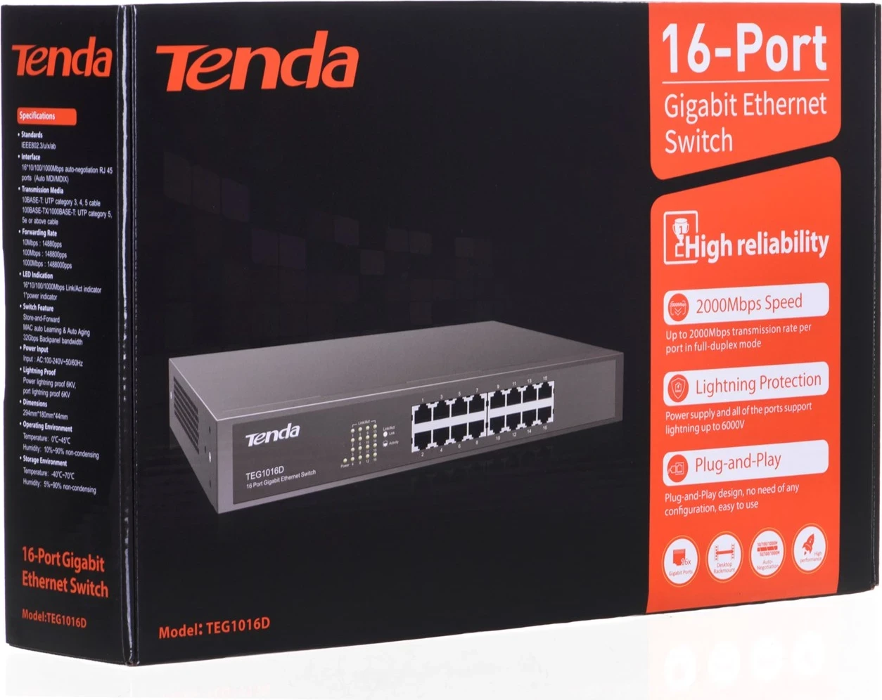 Switch Tenda 16-port Gigabit Ethernet, Blu