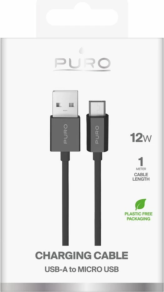 Kabllo Puro PUCM12WBLK USB-A në microUSB, 1m, 12W, e zezë