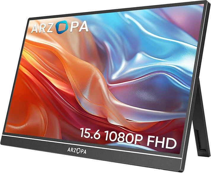 Monitor portativ Arzopa A1, 15.6", IPS, Full HD, me altoparlantë, i zi