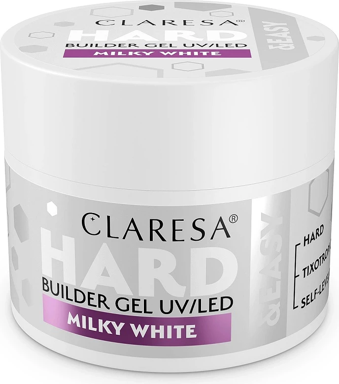 Xhel ndërtues për thonj Claresa Hard&Easy Milky White për femra, 45g