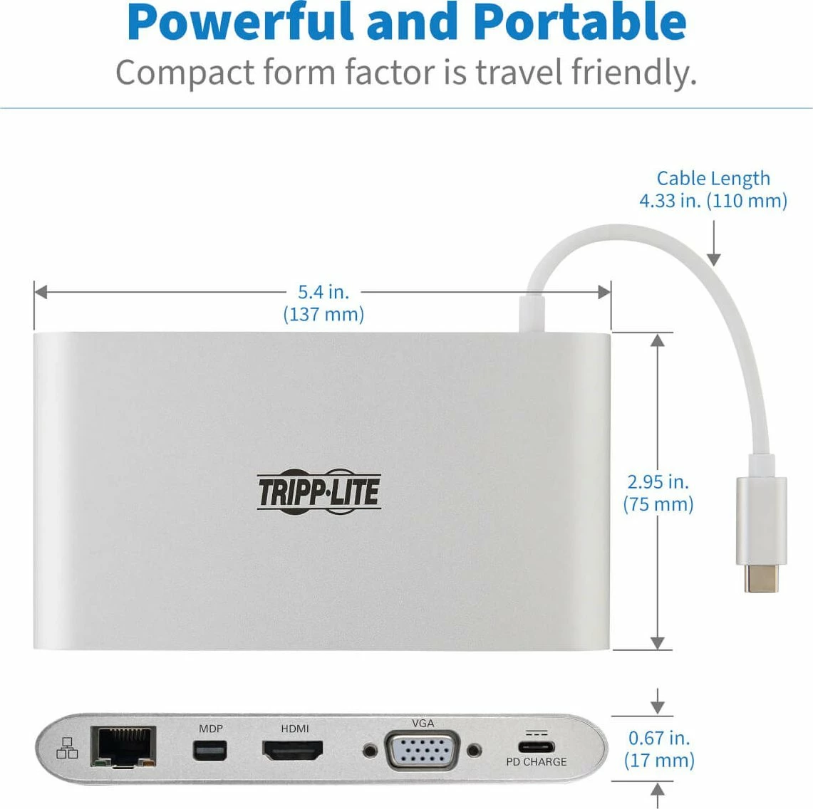 Stacion docking Eaton Tripp Lite U442-DOCK1 USB-C, 4K HDMI/mDP, VGA, 3x USB 3.0, GbE, SD/microSD, PD 100W, argjend