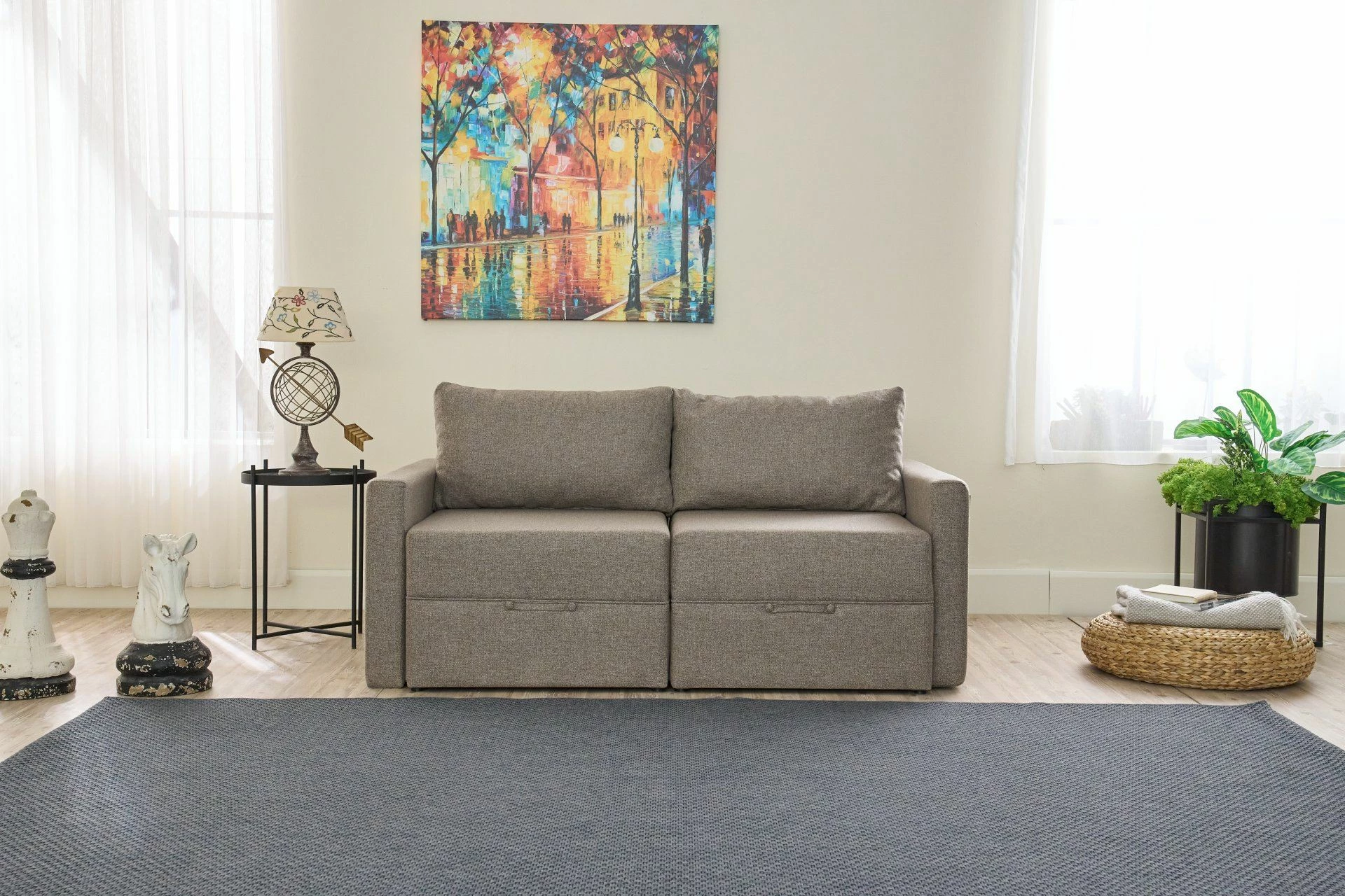 Divan-krevet dy vendësh, ngjyrë kafe, Saros