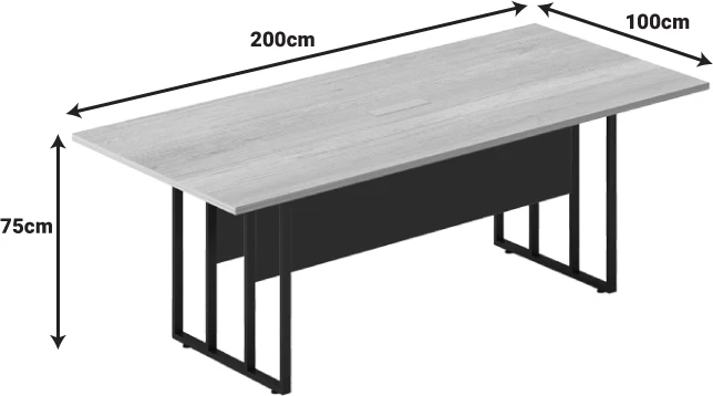 Tavolinë konferencash Lotus metal-dru ngjyrë lisi-gri e errët 200x100x75cm