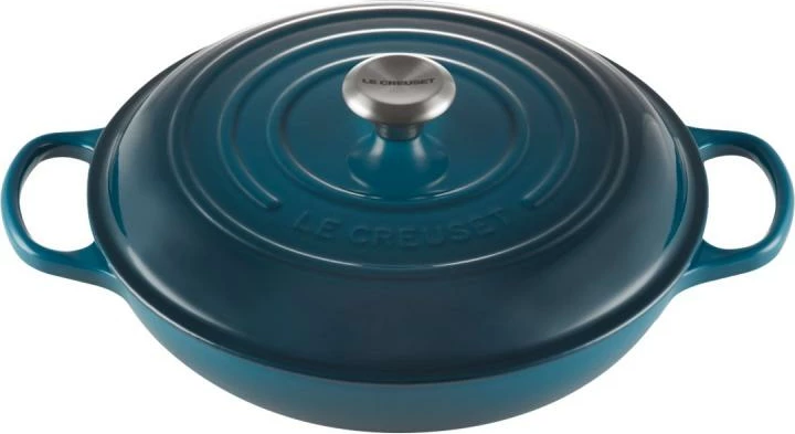 kaserolë e cekët, Le Creuset Signature Shallow Casserole round 30cm 21180306422430, gize, me kapak, Deep Teal