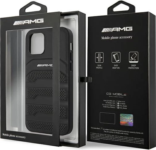 Mbështjellës Mercedes AMG Debossed Lines për iPhone 12 mini, Hardcase, Lëkurë, i zi