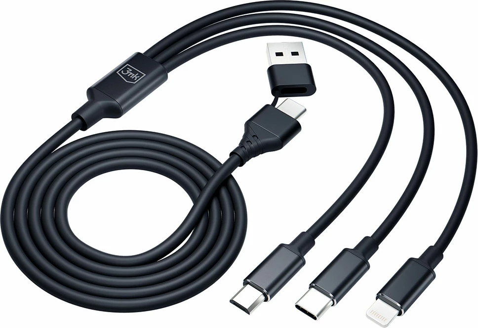 Kabllo 3in1 3mk Hyper Cable, 1.5m, USB-A në USB-C/Micro USB/Lightning, e zezë