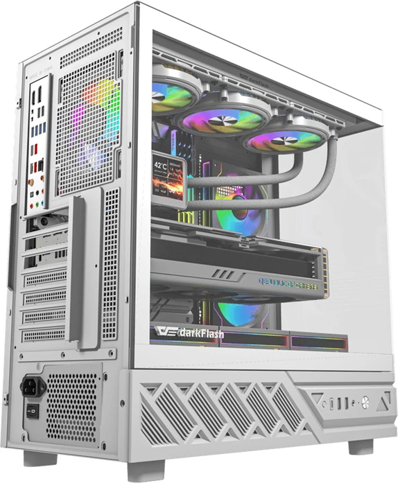 Kasë DarkFlash DS950 ATX/M-ATX/ITX midi tower, tempered glass 270°, pa ventilatorë, e bardhë