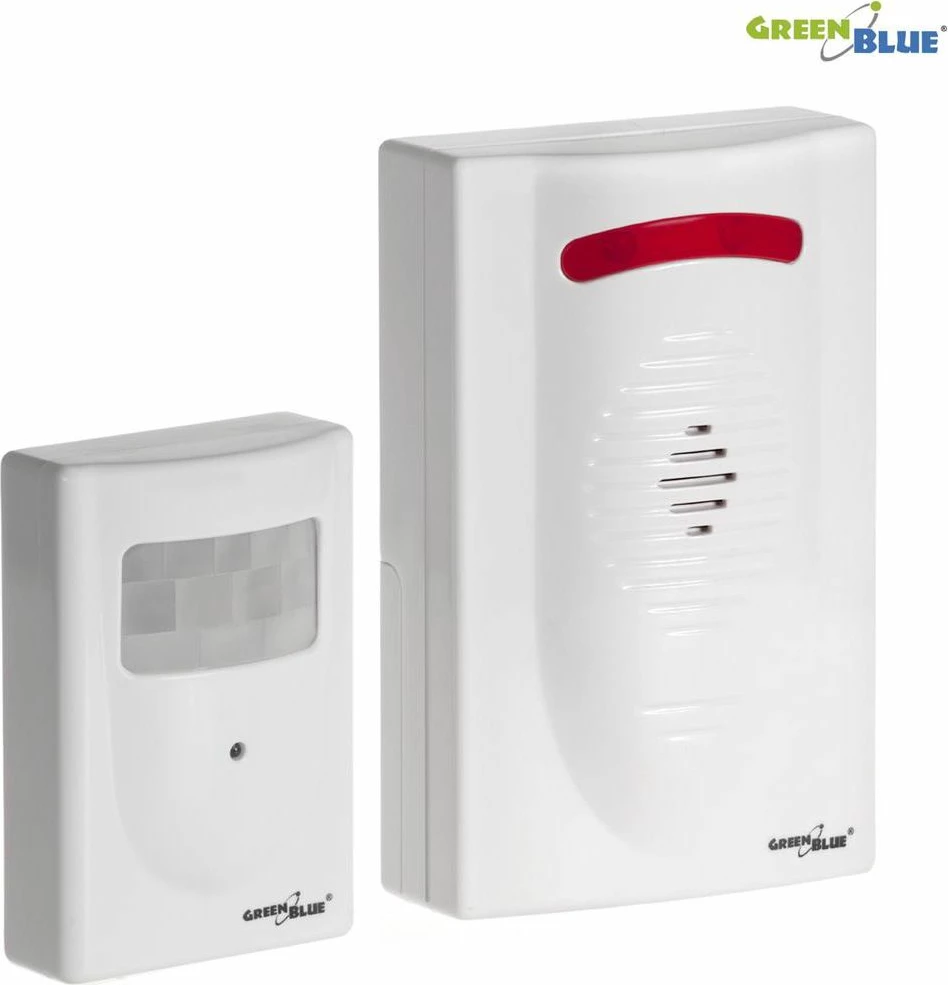 Alarm sinjalizues hyrjeje pa tela GreenBlue GB3400, me sensor PIR, 5 melodi, i bardhë, set sensor + marrës