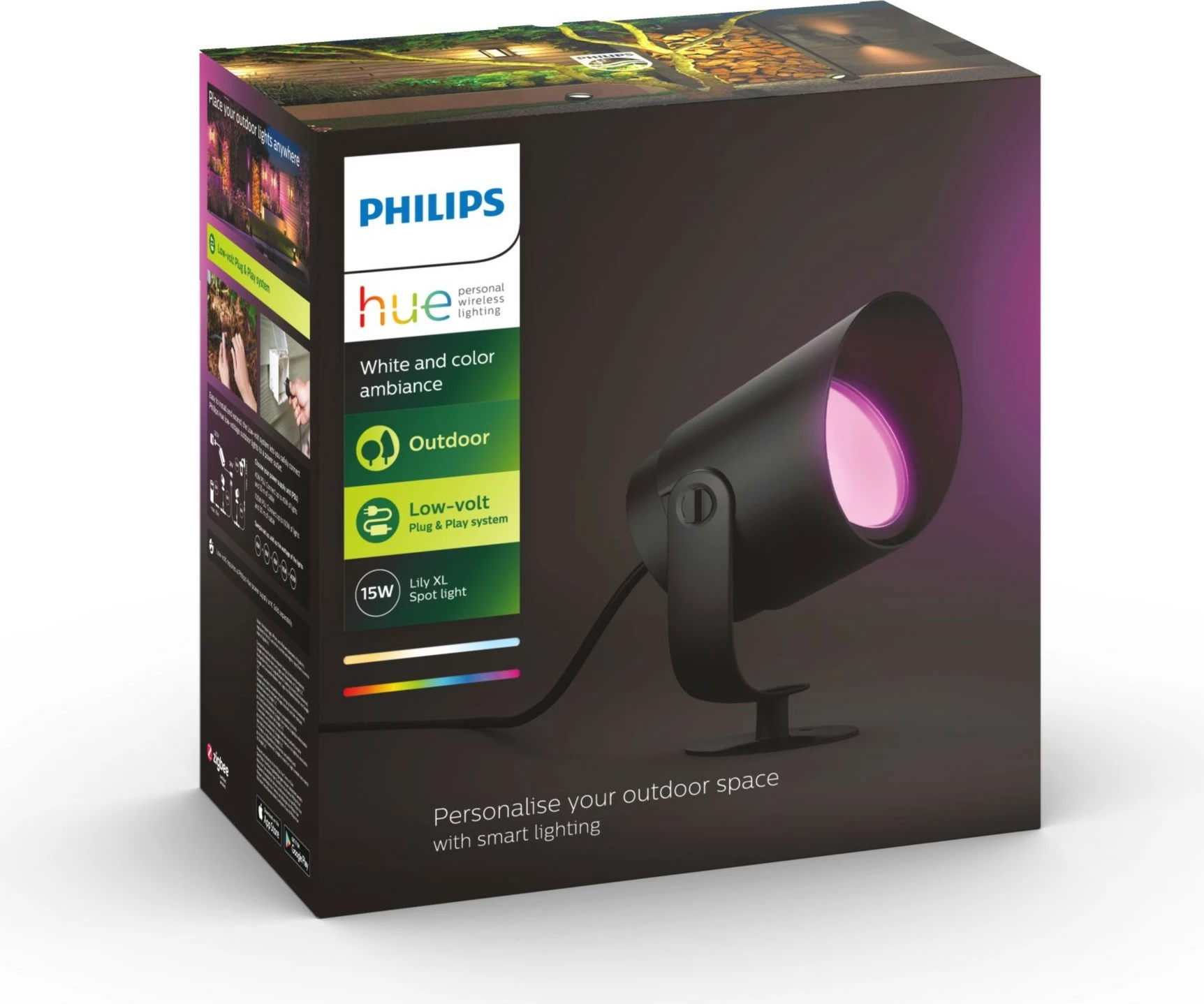 Dritë spot Philips Hue Lily XL, LED, e zezë, Smart, për ambient të jashtëm
