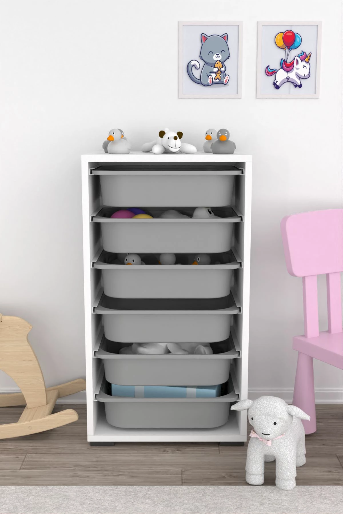 Dollap multifunksional Hanah Home, bronz 6N, i bardhë, gri