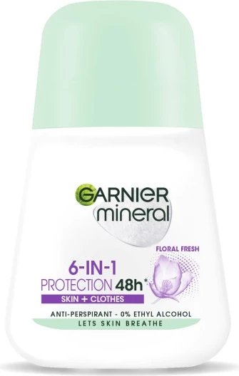 Deodorant roll-on për femra Garnier Mineral 6-in-1 Protection Floral Fresh, 50ml