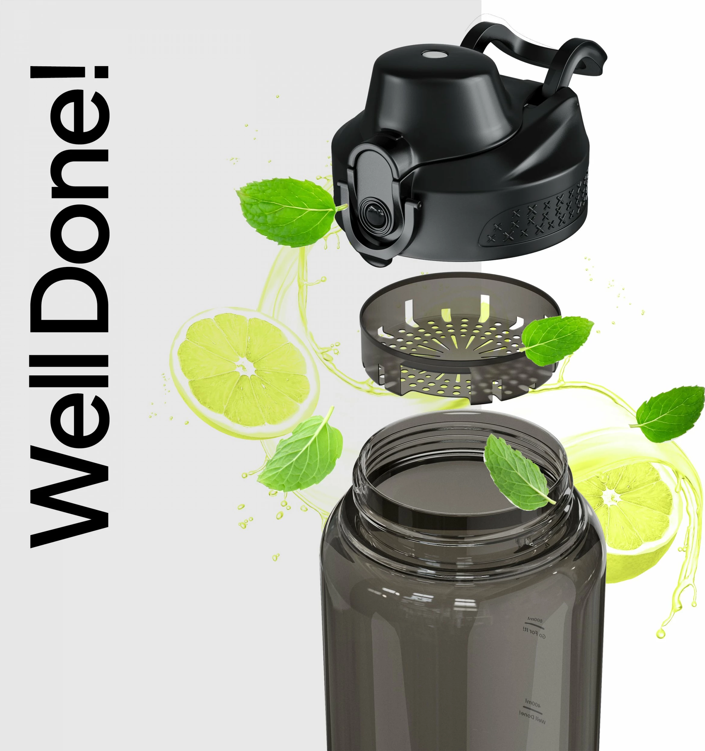 Shishe uji Zipro Water Bottle Tritan 800 ml, me sitë/strainer, BPA free, e zezë