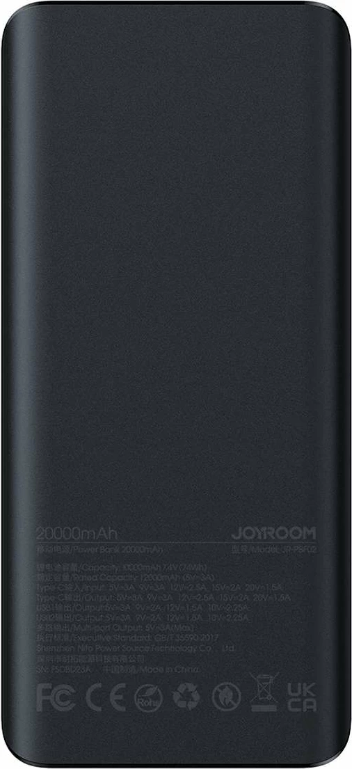 Powerbank Joyroom JR-PBF03, 30000mAh, 30W, me kabllo USB-A në USB-C, e zezë