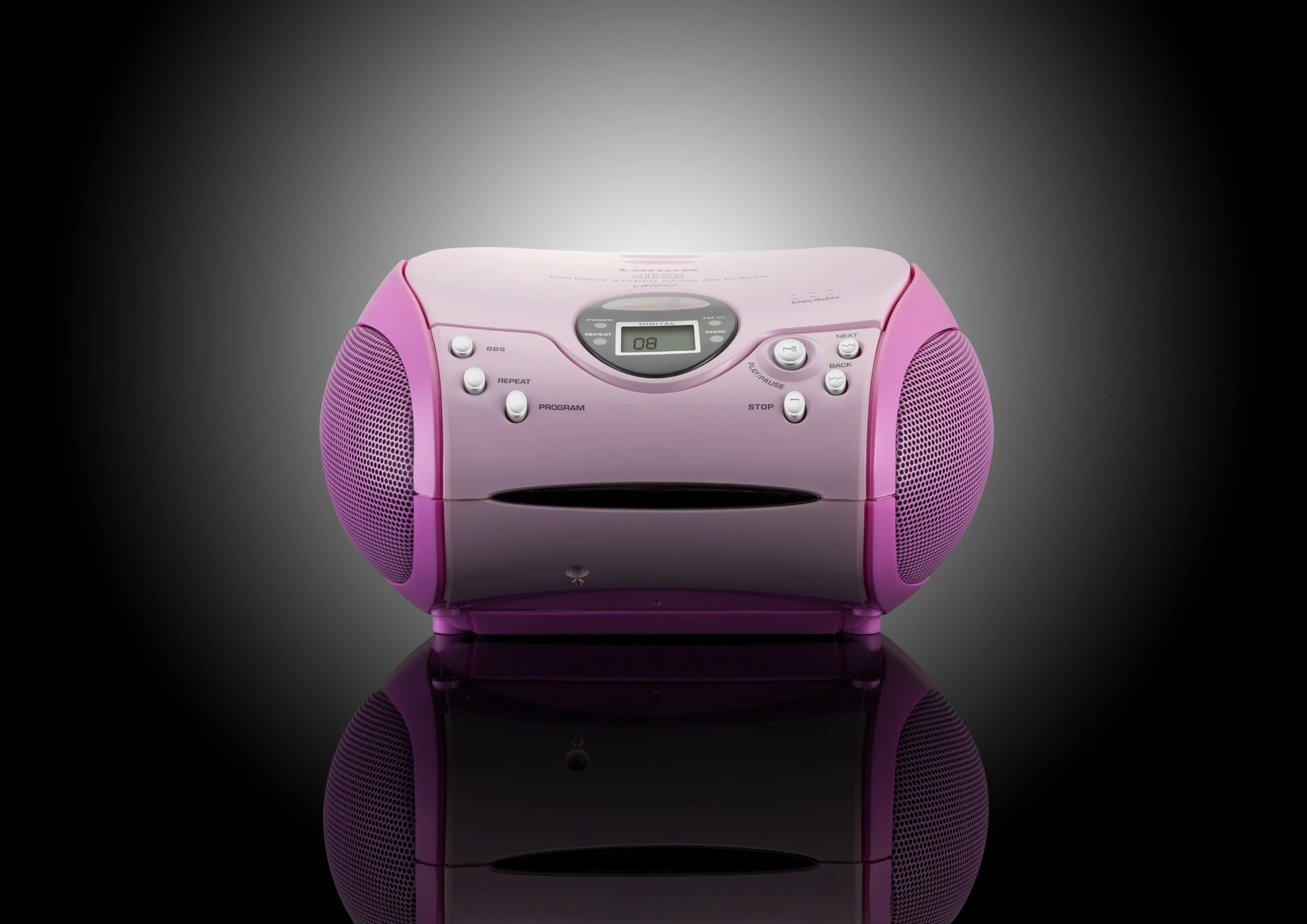 Sistem zëri Lenco SCD-24, ekran i integruar, dalje kufjesh, FM radio, rozë