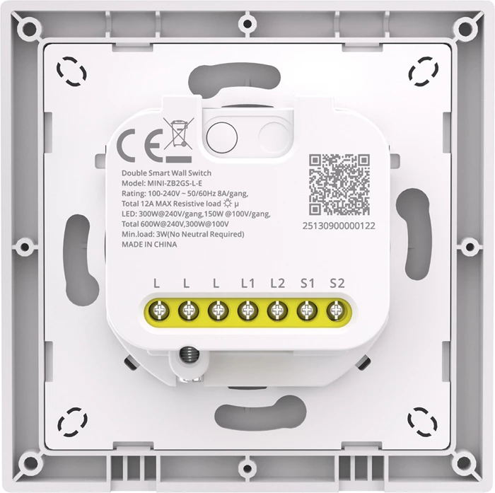 Switch muri Sonoff MINI-ZB2GSL-E, ZigBee 3.0 dy-kanalësh, pa nul, i bardhë