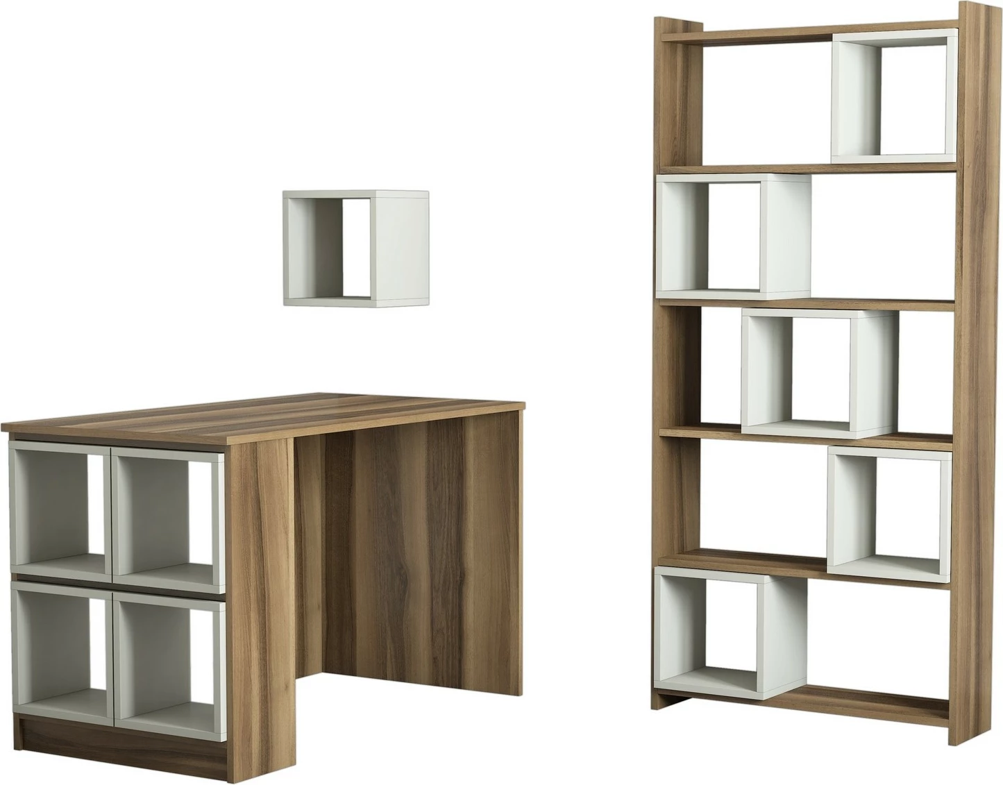 Set tavoline pune me raft librash, ngjyrë arre dhe krem, Skye Decor