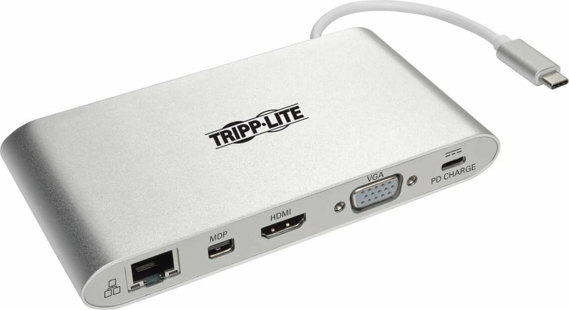 Stacion docking Eaton Tripp Lite U442-DOCK1 USB-C, 4K HDMI/mDP, VGA, 3x USB 3.0, GbE, SD/microSD, PD 100W, argjend