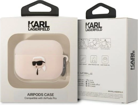 Mbështjellës Karl Lagerfeld KLAPRUNIKP për AirPods Pro, silikon, rozë, me unazë