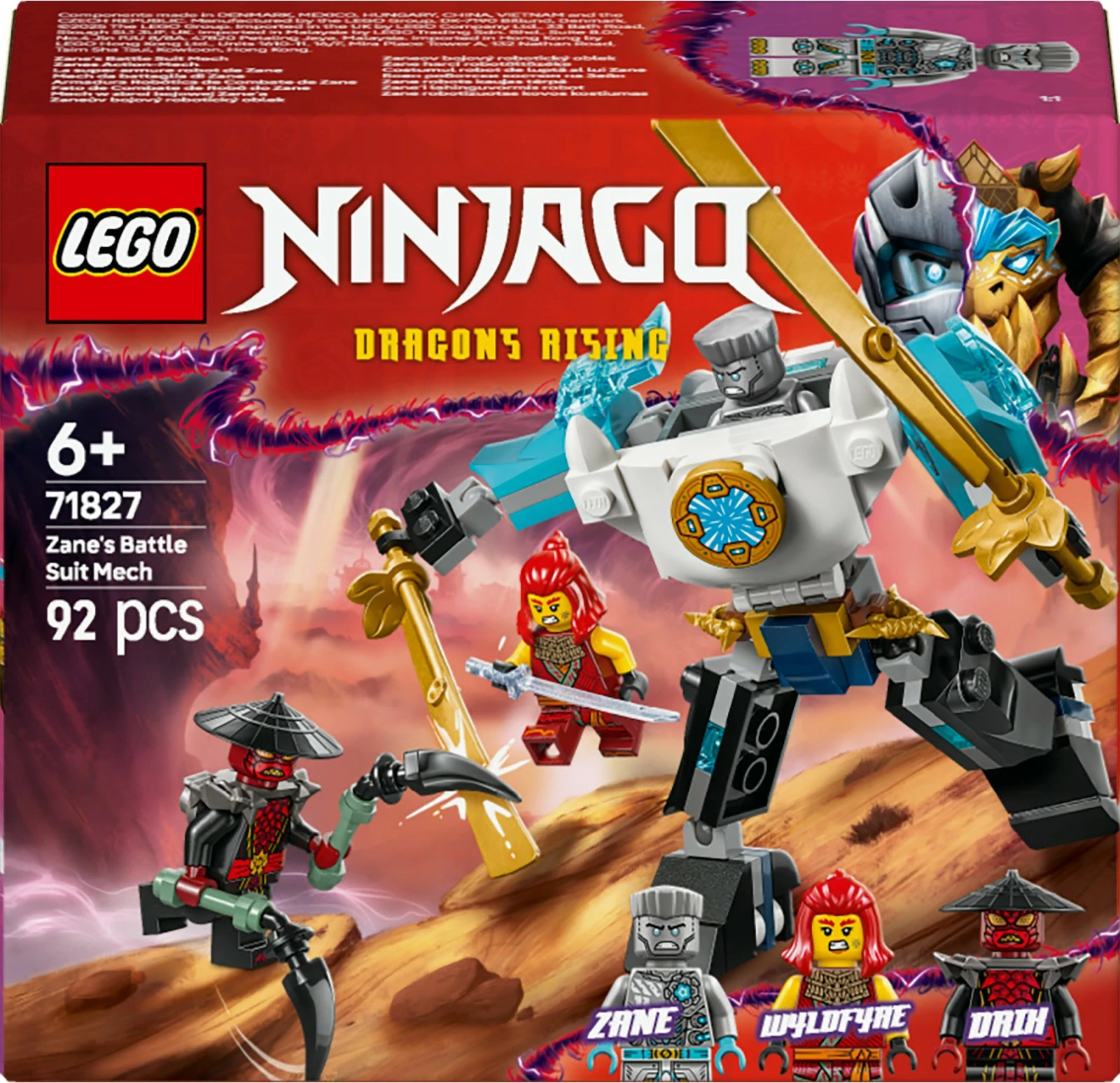 Set ndërtimi LEGO Ninjago 71827, Zane’s Battle Suit Mech, 92 pjesë, multikolor