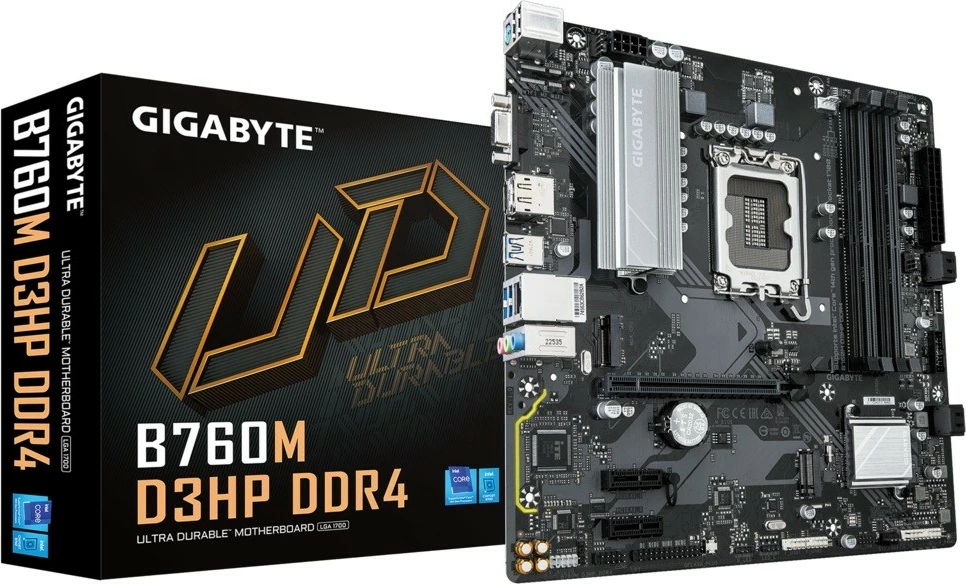 Pllakë amë, Gigabyte, B760M D3HP DDR4, LGA1700, mATX, 4x DDR4, 2x M.2 PCIe 4.0, HDMI/DP/D-Sub, GbE LAN