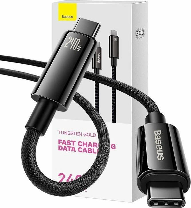 Kabllo USB-C në USB-C Baseus Tungsten Gold CAWJ040101 2 m 240W e zezë