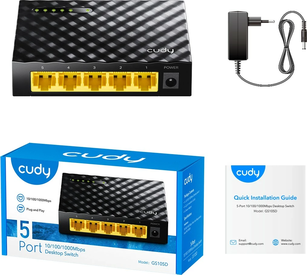 Switch Cudy GS105D 5 porte Gigabit desktop, i pamenaxhueshëm, i zi