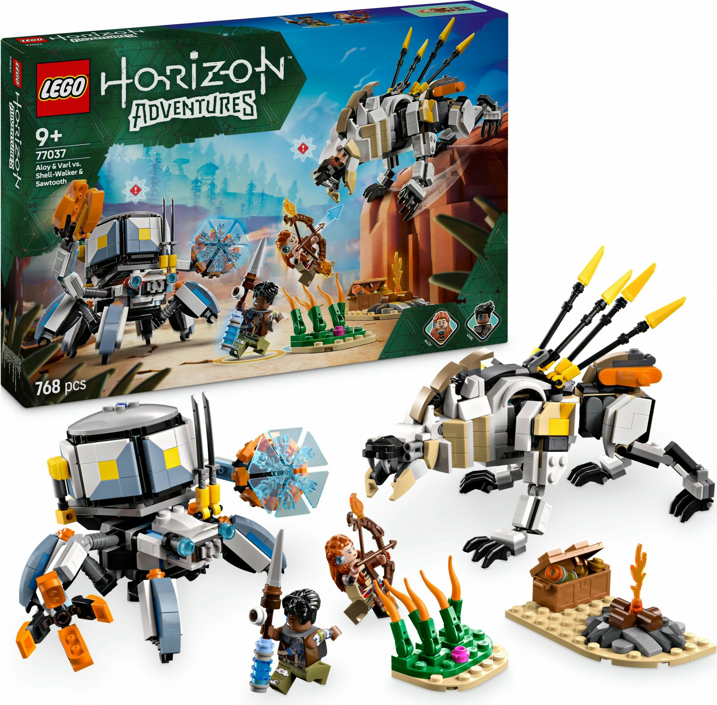 Set ndërtimi LEGO Horizon Adventures 77037, Aloy & Varl kundër Shell-Walker & Sawtooth, 768 pjesë, shumëngjyrësh