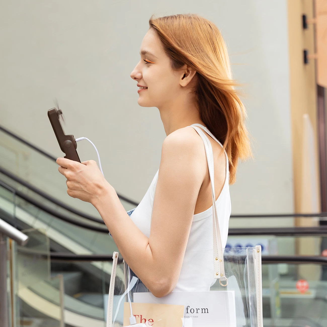 Ventilator dore Jisulife Life8, 2000 mAh, USB-C, power bank, kafe