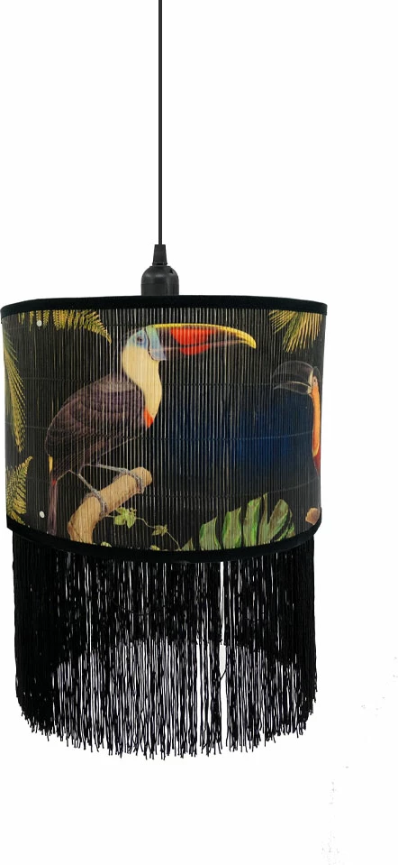 Llambë tavani me zogj tropikal, bambu, shumëngjyrëshe, e zezë, 30x30x23cm
