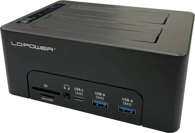 Docking station LC-Power LC-DOCK-C-MULTI-HUB, 2x SATA 2.5/3.5", USB 3.2 Gen 2, HDMI, SD/microSD, e zezë