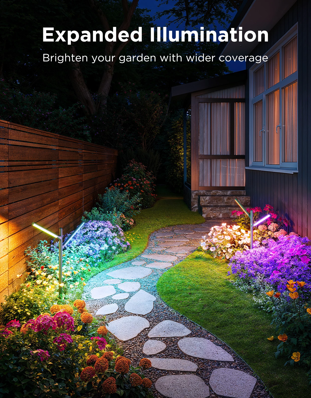 Drita kopshti outdoor Govee Outdoor Garden Lights RGBWWIC 1100 lm, Matter/Alexa/Google, set 2 copë