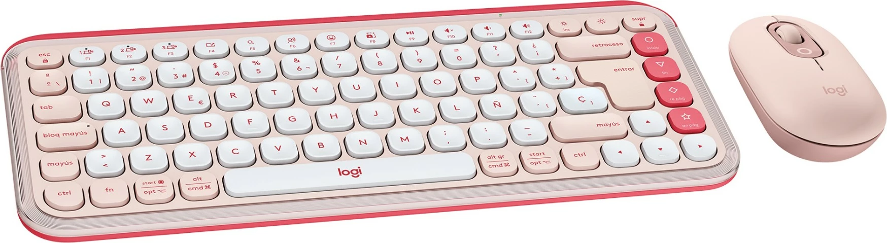 Tastierë dhe maus Logitech POP ICON COMBO, Mini, Wireless, Bluetooth, QWERTY, rozë, bardhë