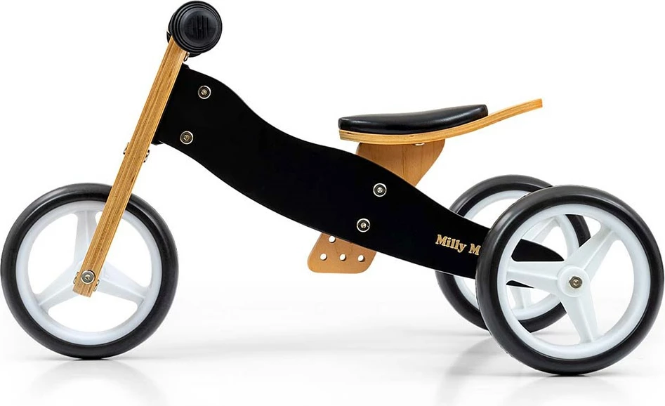 Bicikletë balancuese/Tricikel 2-në-1, Milly Mally, JAKE, rrota shkumë 7", ulëse e rregullueshme, ngarkesë 25 kg, e zezë