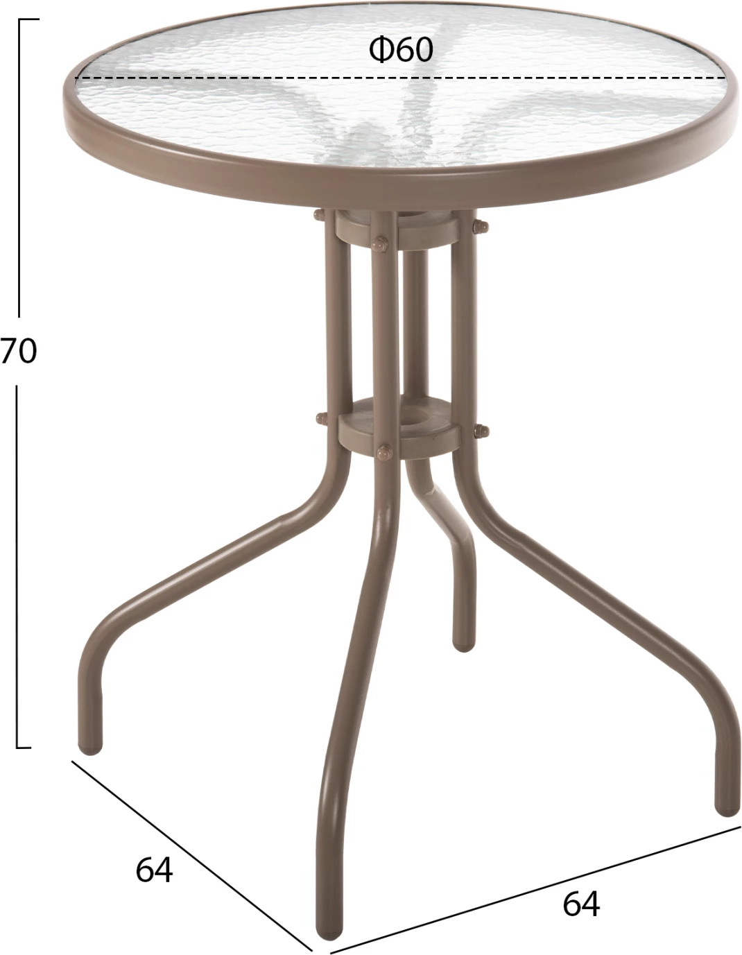 Tavolinë e rrumbullakët për jashtë, ngjyrë shampanjë, FH5079.04, sipërfaqe tavoline prej xhami, Φ60x70H cm